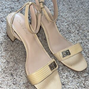 Essex Lane Metallic Gold Textured Low Block Heel Sandals